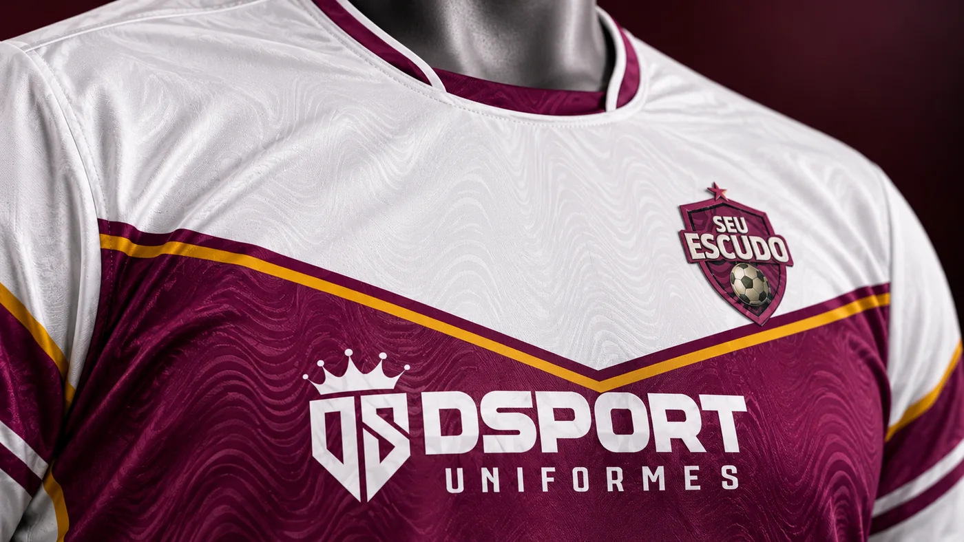 Tecido Premium DSPORT em uniforme branco e bordô