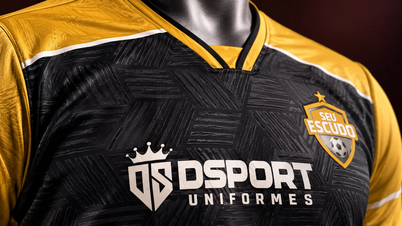 Tecido Premium DSPORT em uniforme preto e dourado