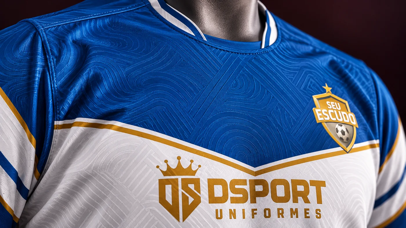 Tecido Premium DSPORT em uniforme azul e branco
